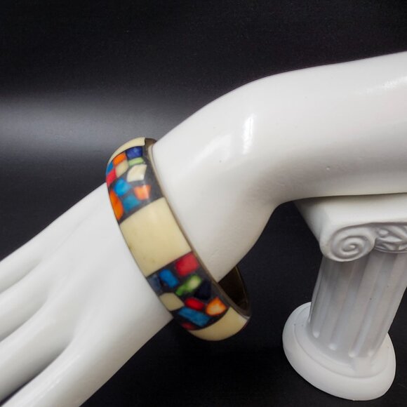 Vintage MCM Ebamel Mosaic Brass Bangle Braclet - Picture 3 of 7